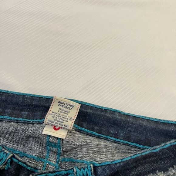 True Religion Joey Super T Denim Blue Stitch Jeans Size 26 Rare - Picture 7 of 11